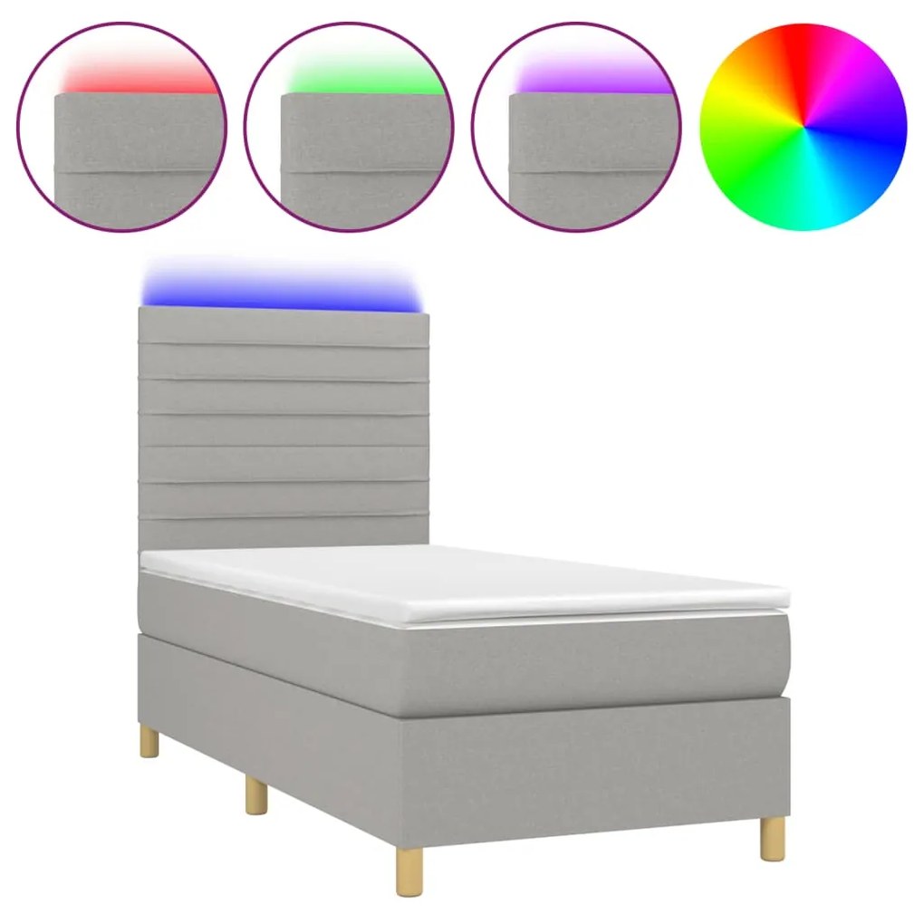 ΚΡΕΒΑΤΙ BOXSPRING ΜΕ ΣΤΡΩΜΑ &amp; LED ΑΝ.ΓΚΡΙ 80X200 ΕΚ. ΥΦΑΣΜΑΤΙΝΟ 3135469