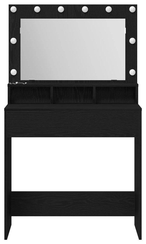 vidaXL Επιφάνεια Μακιγιάζ  με LED Φώτα, Μαύρη Δρυς, 79x41x135 εκ