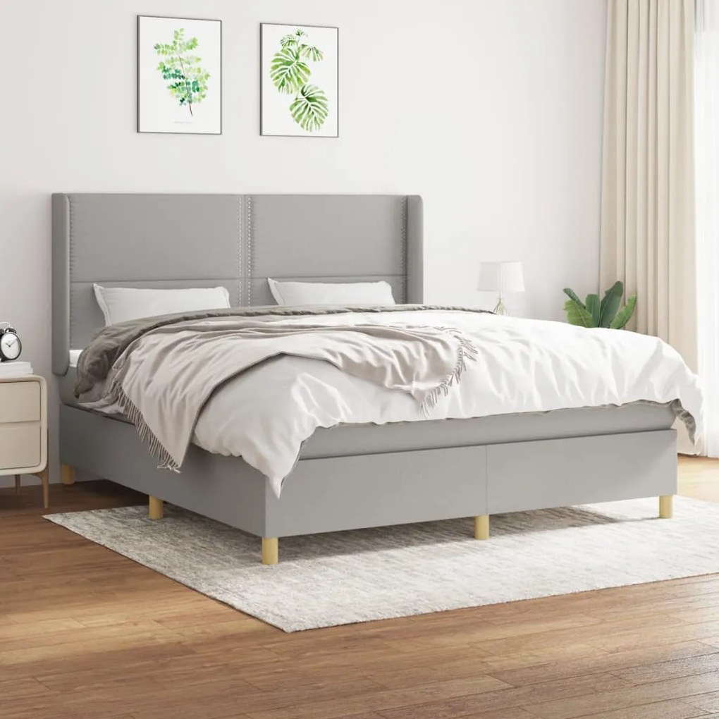 vidaXL Κρεβάτι Boxspring με Στρώμα Ανοιχτό Γκρι 180x200 εκ. Υφασμάτινο