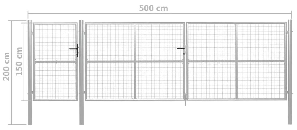 vidaXL Πόρτα Περίφραξης Κήπου Ασημί 500 x 150 εκ. Ατσάλινη