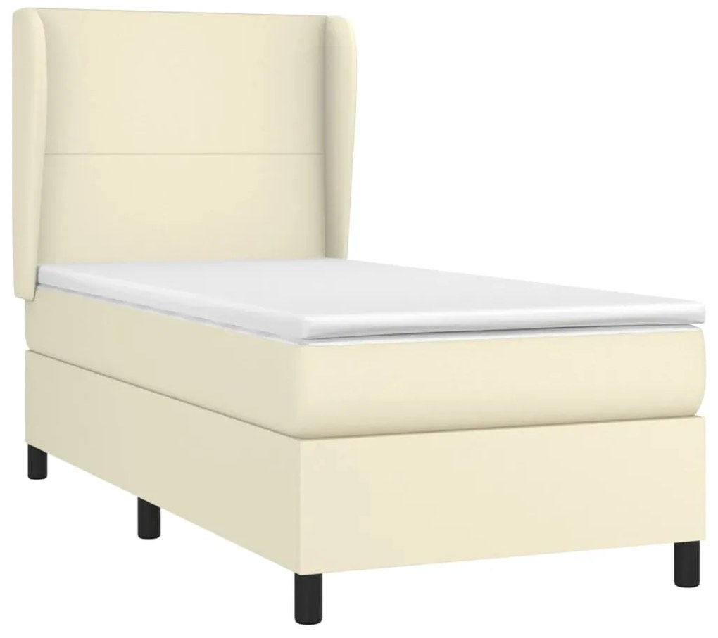 vidaXL Κρεβάτι Boxspring με Στρώμα Κρεμ 90x200 εκ. από Συνθετικό Δέρμα