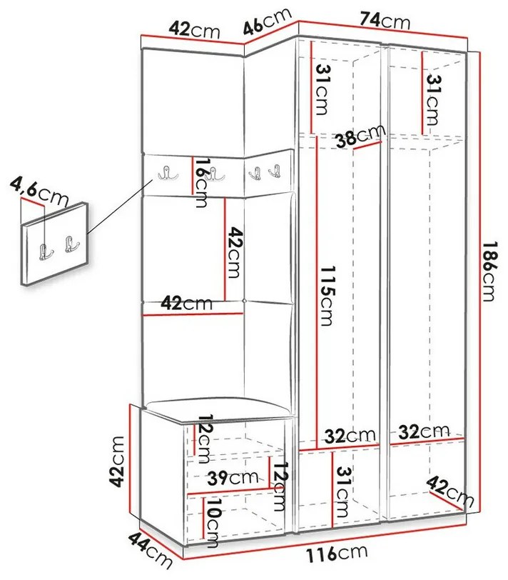 Σετ διαδρόμου Hartford 350, 186x116x44cm, 70 kg, Καθρέφτης, Γραφίτης, Ταπισερί, Πλαστικοποιημένη μοριοσανίδα, Εντοιχισμένη, Τοίχου | Epipla1.gr