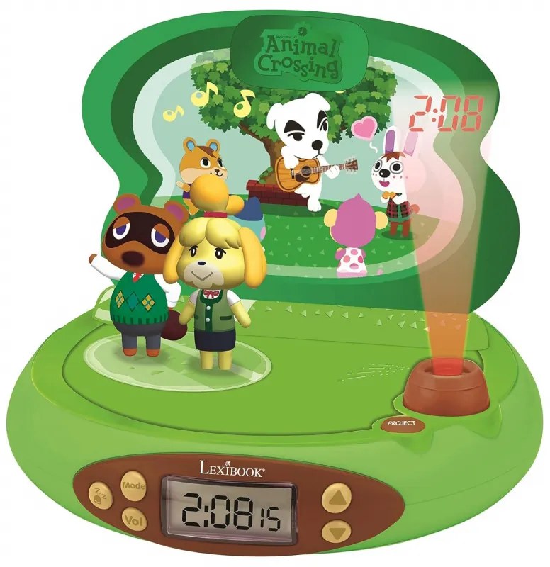 Επιτραπέζιο παιδικό 3D ρολόι με προβολέα Lexibook Nintendo Animal Crossing RP500AC, Ξυπνητήρι, 4 εφέ, Πράσινο/Καφέ