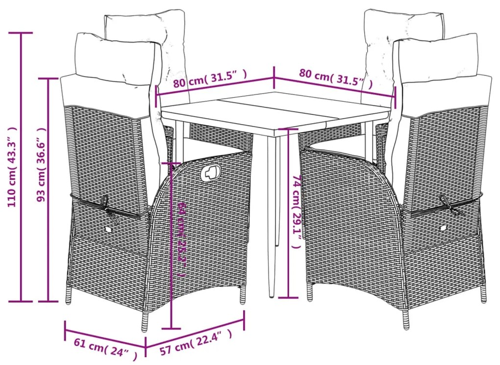 Σετ Τραπεζαρίας Κήπου 5 τεμ. Μπεζ Συνθετικό Ρατάν με Μαξιλάρι 3213236