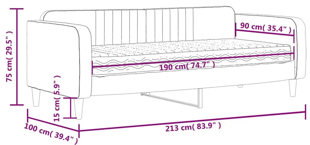 Κρεβάτι ημέρας με στρώμα σκούρο γκρι 90x190 cm Βελούδο 3197053