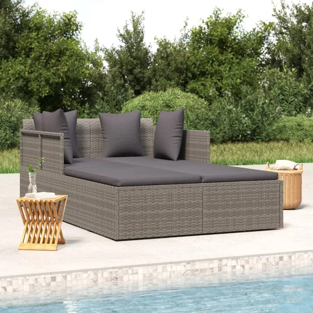 Ξαπλώστρα Γκρι 182 x 118 x 63 εκ. Συνθετικό Ρατάν με Μαξιλάρια