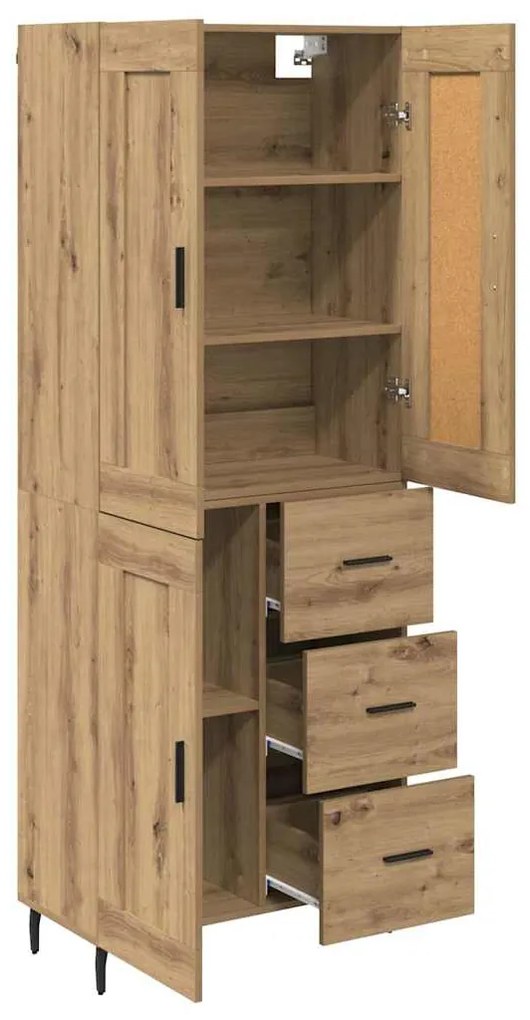 vidaXL Highboard με συρτάρι 2 pcs Artisan Oak Σύνθετο Ξύλο και Γυαλί
