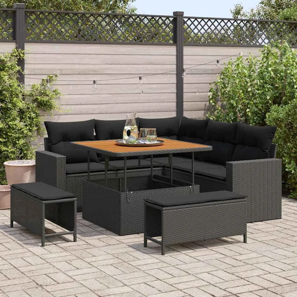 vidaXL Σετ Καναπέ Κήπου 8 pcs Μαύρο συνθετικό ρατάν