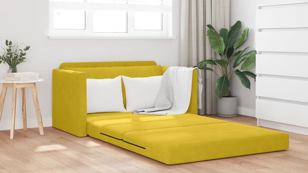 vidaXL Καναπές Δαπέδου 2 σε 1 Κίτρινος 124x204x61 εκ Βελούδο