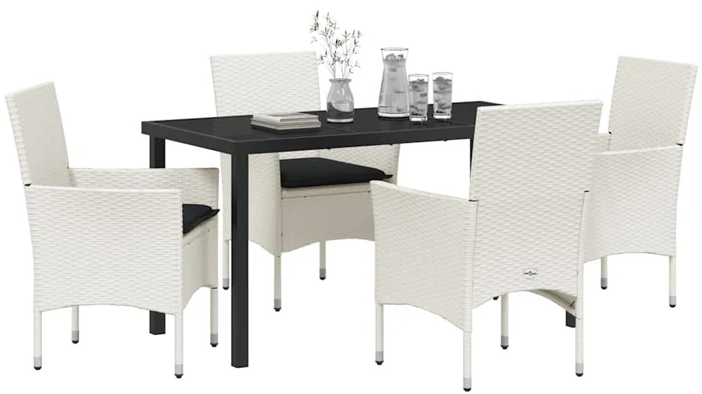 vidaXL Σέτ φαγητού για κήπο με μαξιλάρι 5 pcs Λευκό Πολυ ράταν