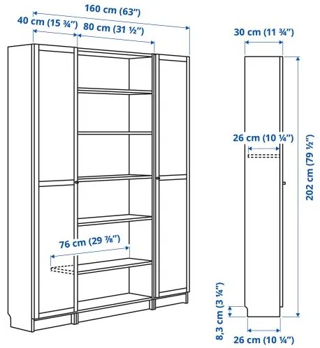 BILLY/OXBERG σύνθεση βιβλιοθήκης με γυάλινες πόρτες, 160x202 cm 294.835.40