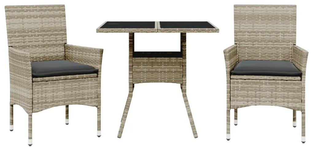 vidaXL Σετ Τραπεζαρίας Κήπου 3 τεμ. Γκρι Συνθ.Ρατάν/Γυαλί με Μαξιλάρια