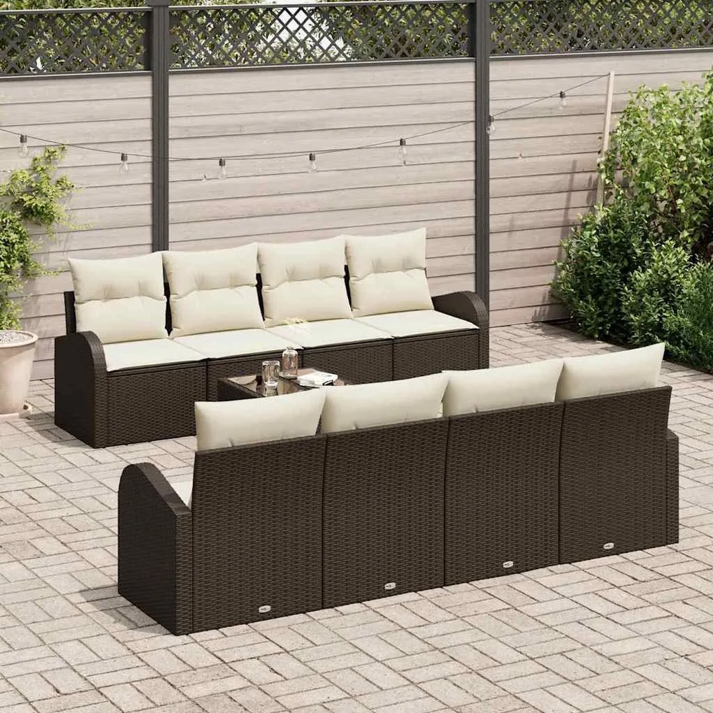 vidaXL Σετ Καναπέ Κήπου με μαξιλάρι 9 pcs Καφέ, Κρέμα 55 x 55 x 37 εκ