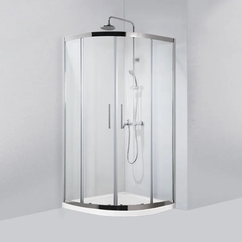 Karag Inox 200 Καμπίνα Ντουζιέρας Ημικυκλική με διάφανο κρύσταλλο &amp; Ανοιγόμενη Πόρτα 90x90x190cm Χρωμέ