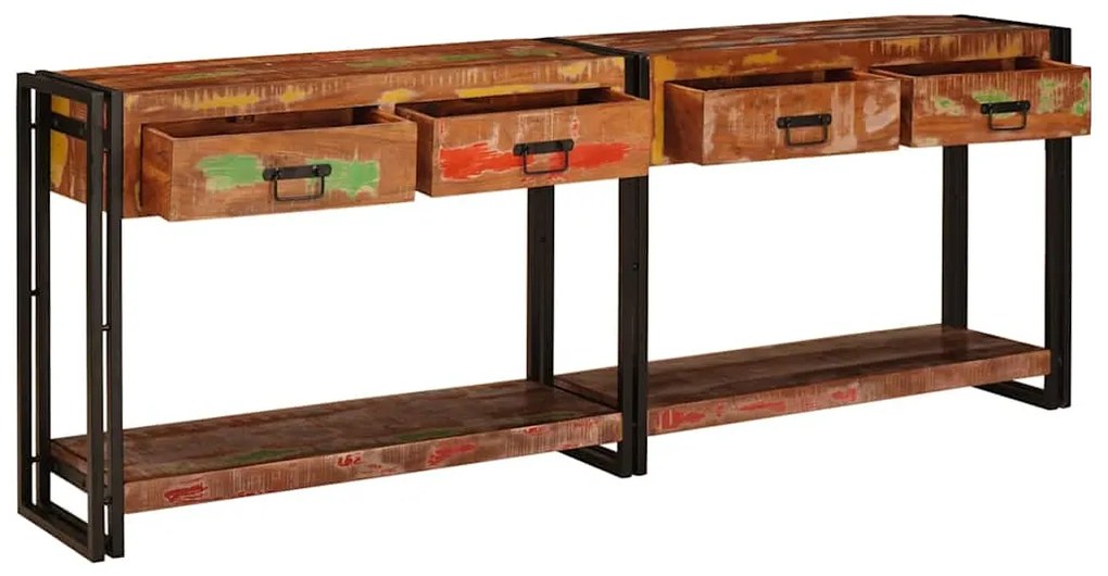 vidaXL Τραπέζια Κονσόλες με ράφι 2 pcs Πολύχρωμο Στερεό Ανακτηθέν Ξύλο