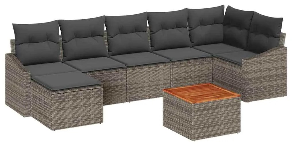 vidaXL Σετ Καναπέ Κήπου με μαξιλάρι 8 pcs Γκρι Πολυ ράταν