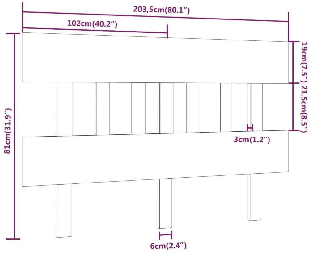 vidaXL Κεφαλάρι Κρεβατιού Λευκό 203,5x3x81 εκ. Μασίφ Ξύλο Πεύκου