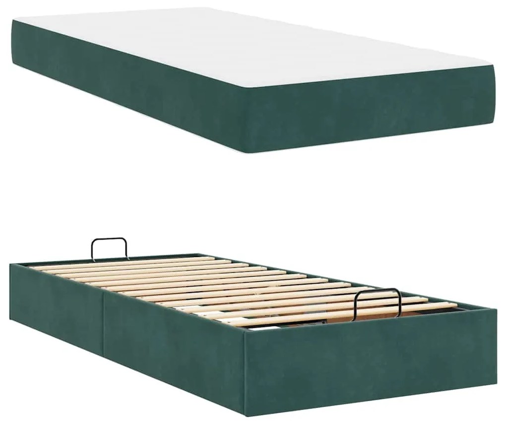 vidaXL Σκελετός κρεβατιού με στρώμα με στρώμα 2 pcs Πράσινο Βελούδο