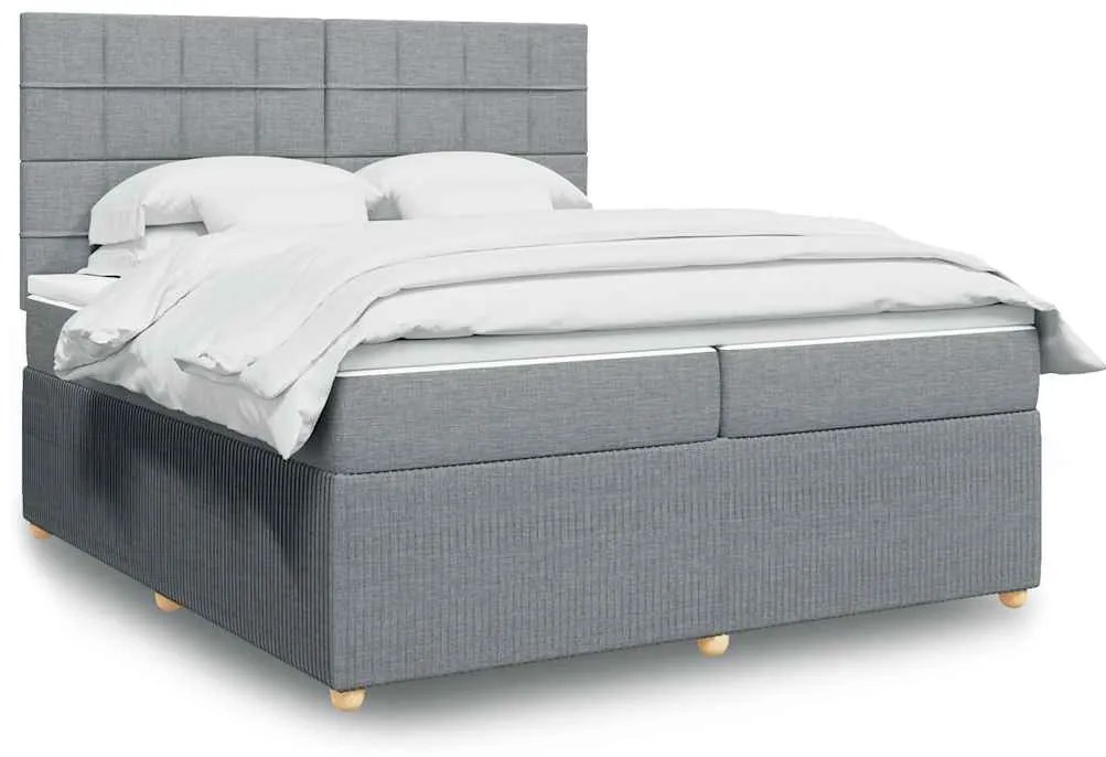 vidaXL Κρεβάτι Boxspring με Στρώμα Ανοιχτό Γκρι 200x200 εκ. Υφασμάτινο