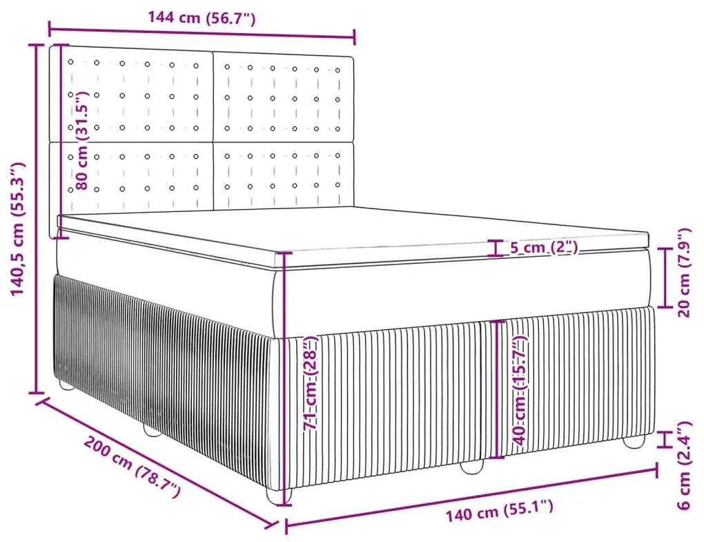 Κρεβάτι Boxspring με Στρώμα Taupe 140x200 εκ. Υφασμάτινο - Μπεζ-Γκρι