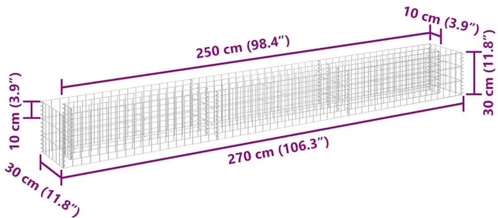 vidaXL Συρματοκιβώτιο-Γλάστρα Υπερυψωμένη 270x30x30 εκ. Γαλβ. Χάλυβας