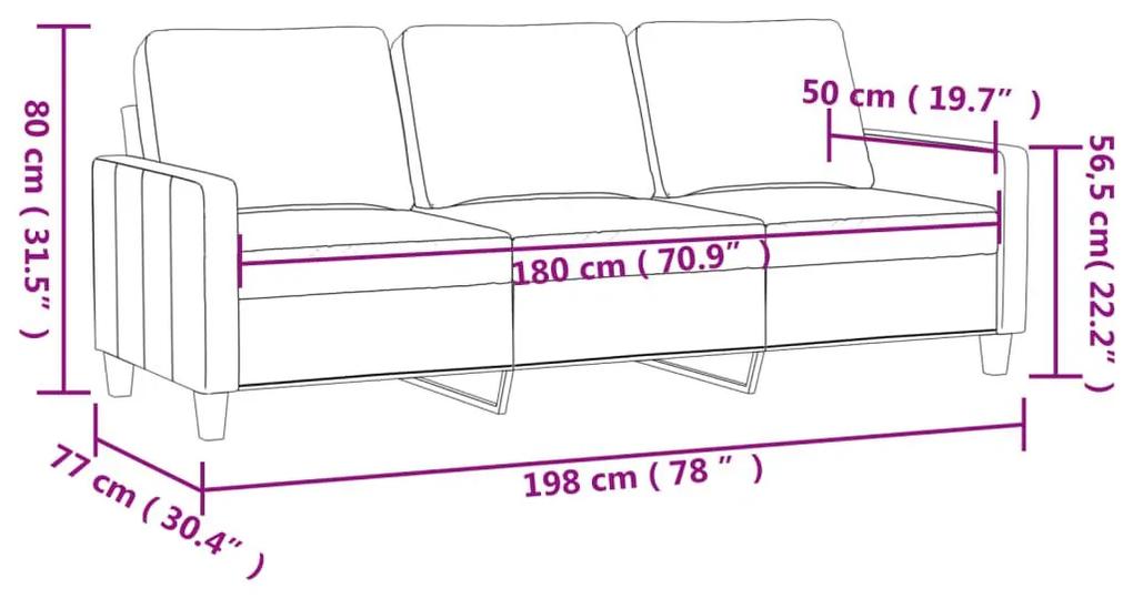 Καναπές Τριθέσιος Ανοιχτό Γκρι 180 εκ. Βελούδινος - Γκρι
