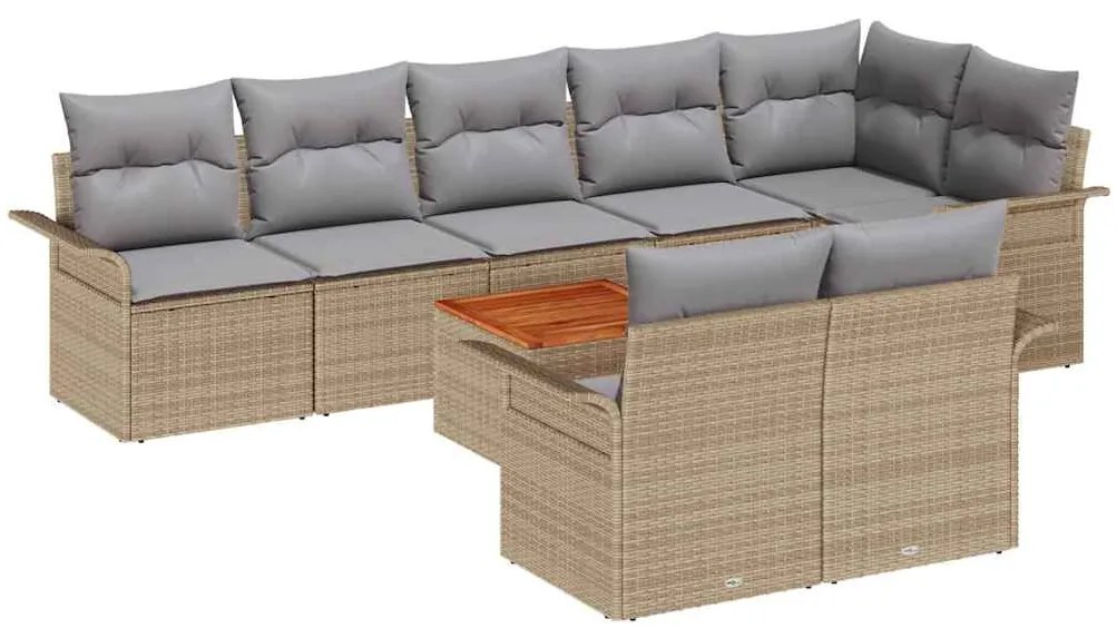 vidaXL Σετ Καναπέ Κήπου με μαξιλάρι 9 pcs Μπεζ συνθετικό ρατάν