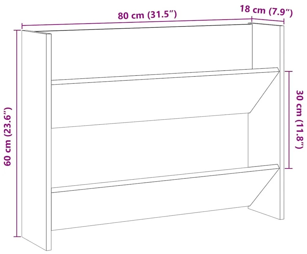 Παπουτσοθήκη Τοίχου Αρτισιανή Δρυς 80x18x60 εκ. Επεξ. Ξύλο 856543