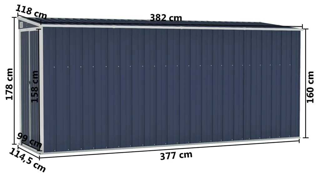 Αποθήκη Κήπου Επιτοίχια Ανθρακί 118 x 382 x 178 εκ. από Ατσάλι - Ανθρακί