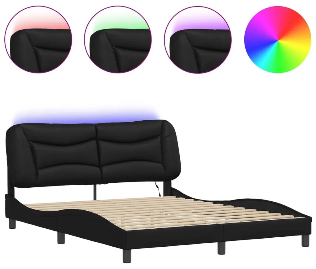vidaXL Πλαίσιο κρεβατιού με LED χωρίς στρώμα Hvar Μαύρο 160x200εκ.
