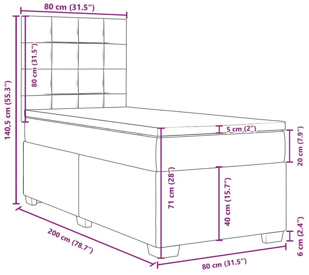 Κρεβάτι Boxspring με Στρώμα Ανοιχτό Γκρι 80x200 εκ. Υφασμάτινο - Γκρι