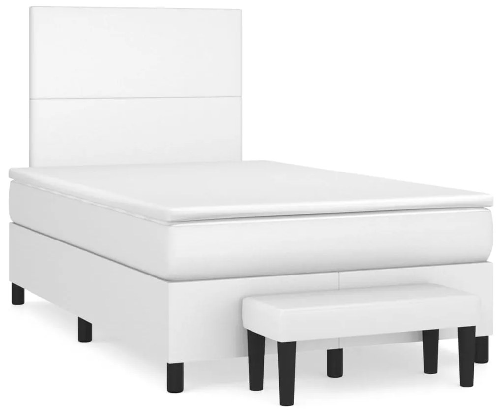 vidaXL Κρεβάτι Boxspring με Στρώμα Λευκό 120x200εκ.από Συνθετικό Δέρμα