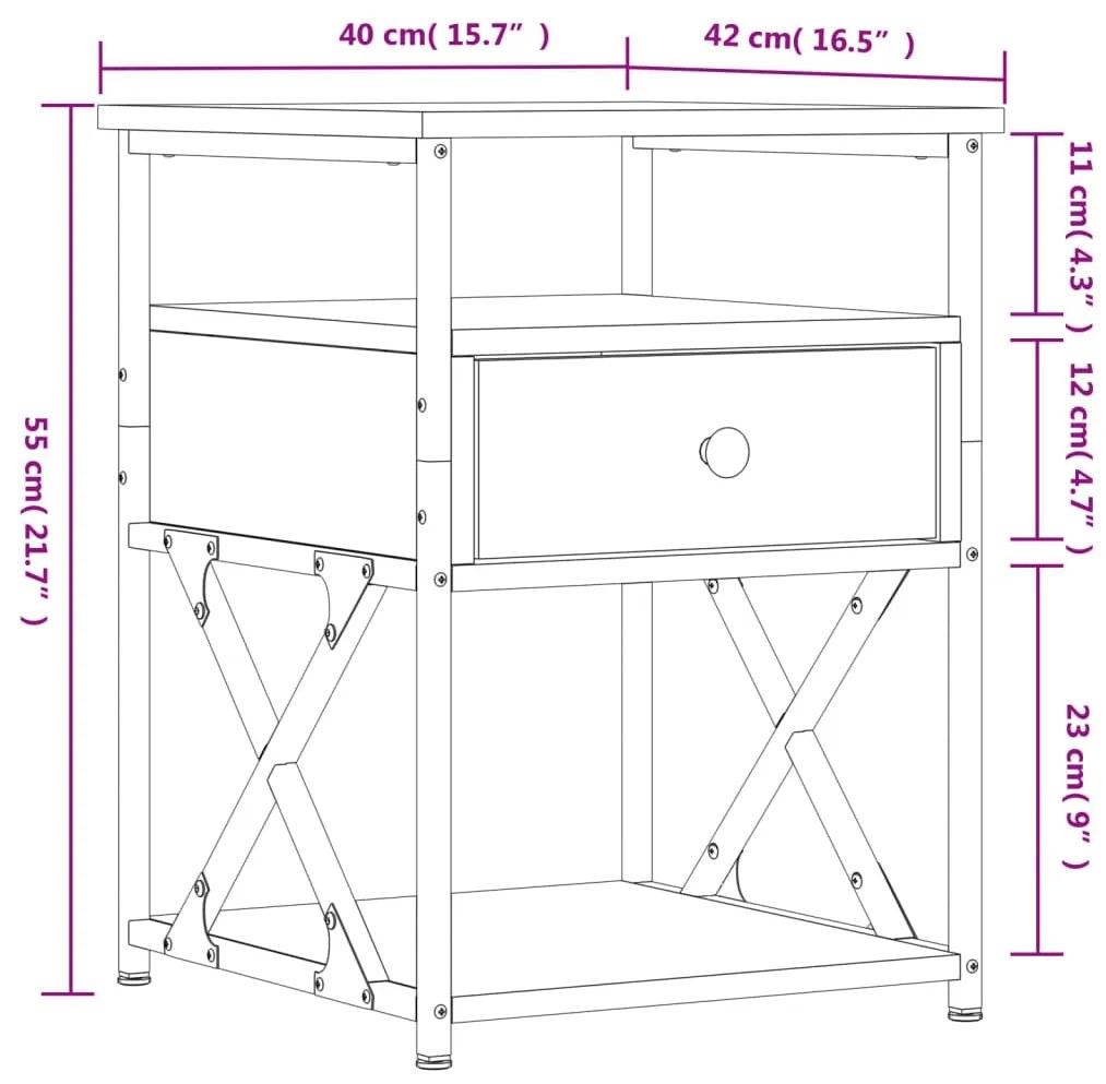 Κομοδίνο Γκρι Sonoma 40 x 42 x 55 εκ. από Επεξεργασμένο Ξύλο - Γκρι