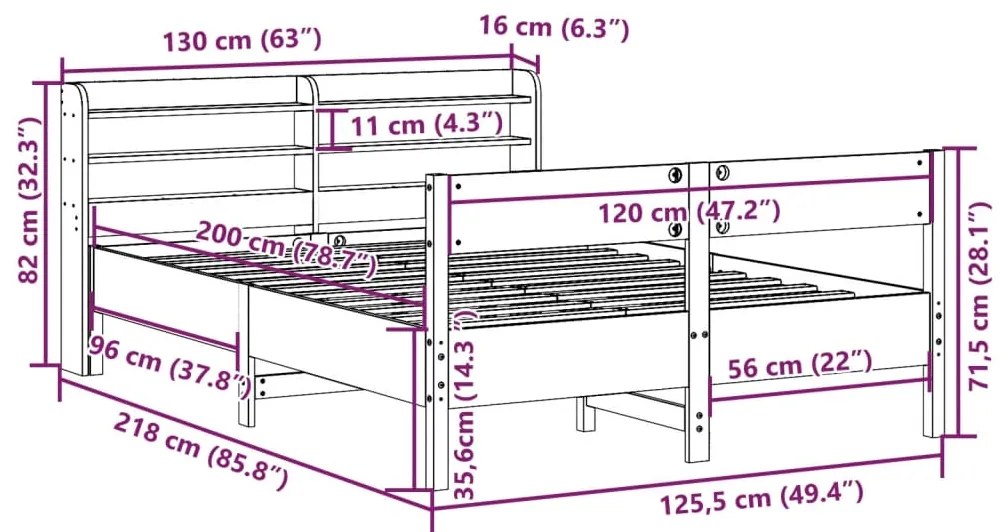 Σκελετός Κρεβ. Χωρίς Στρώμα Λευκό 120x200 εκ Μασίφ Πεύκο - Λευκό