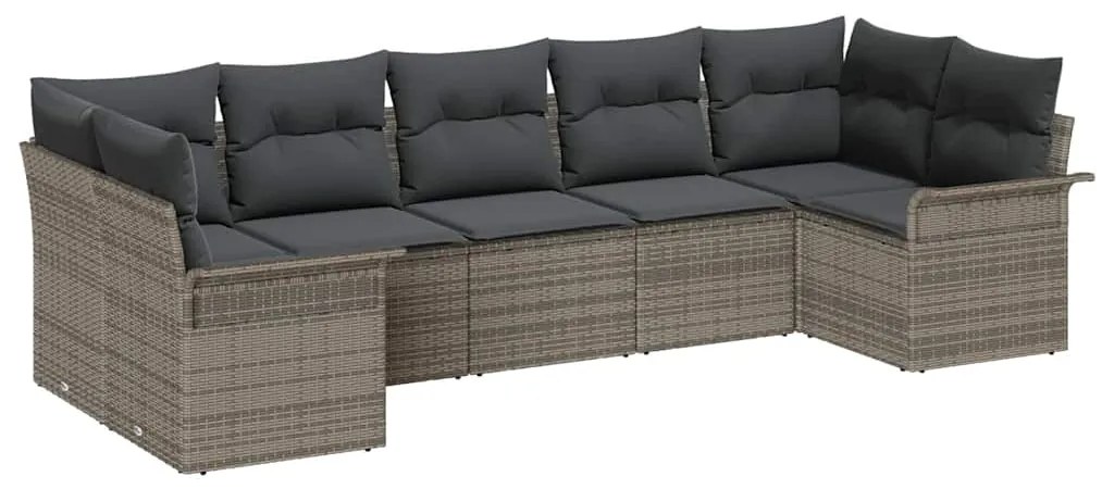 vidaXL Σετ Καναπέ Κήπου με μαξιλάρι 7 pcs Γκρι Πολυ ράταν