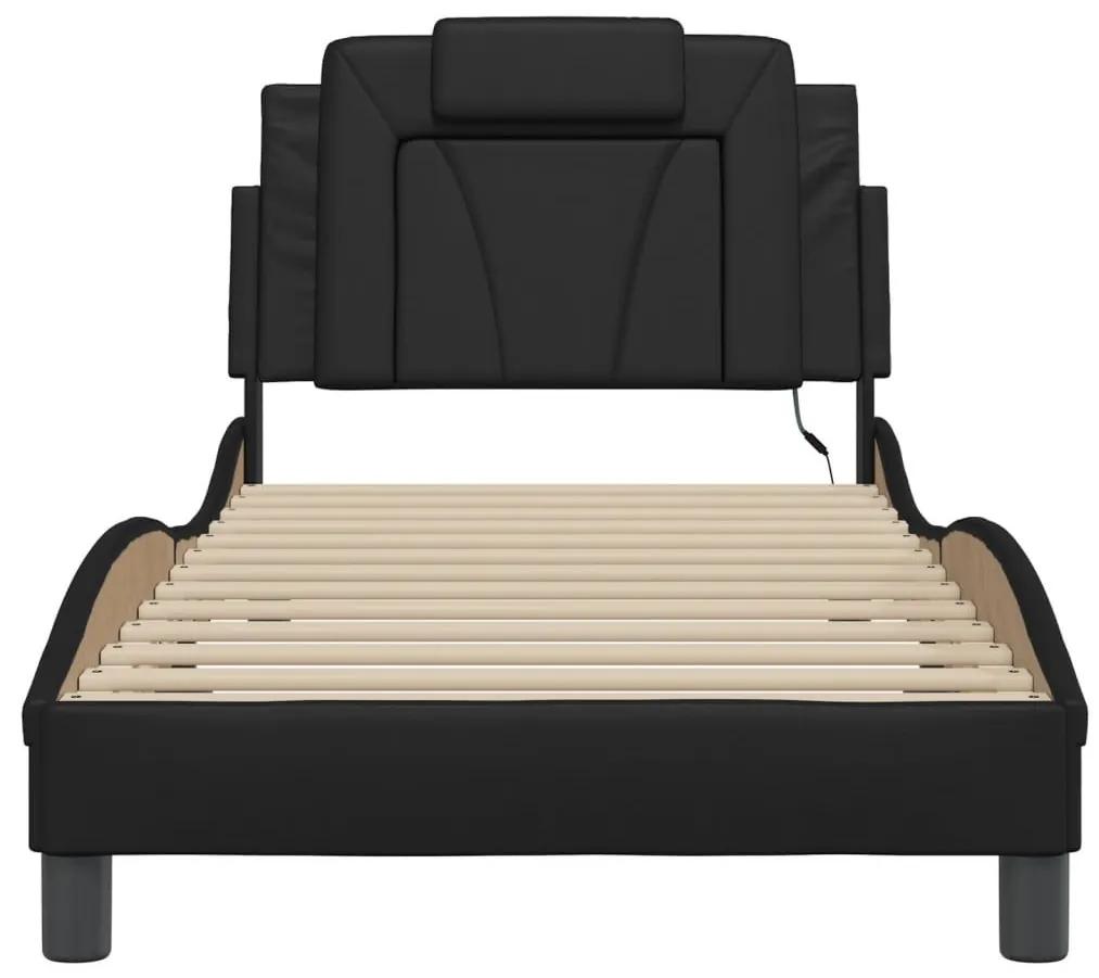 Πλαίσιο Κρεβατιού με LED Μαύρο 90x190 εκ. Συνθετικό Δέρμα - Μαύρο