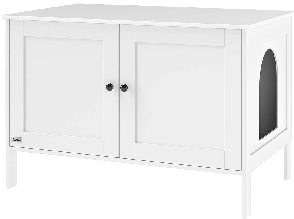 Ντουλάπι για γατο-τουαλέτα, σπίτι για γάτες με πόρτα, διαχωριστικό, γατο-τουαλέτα για μεγάλες γάτες 80 x 51 x 54 εκ., Λευκό