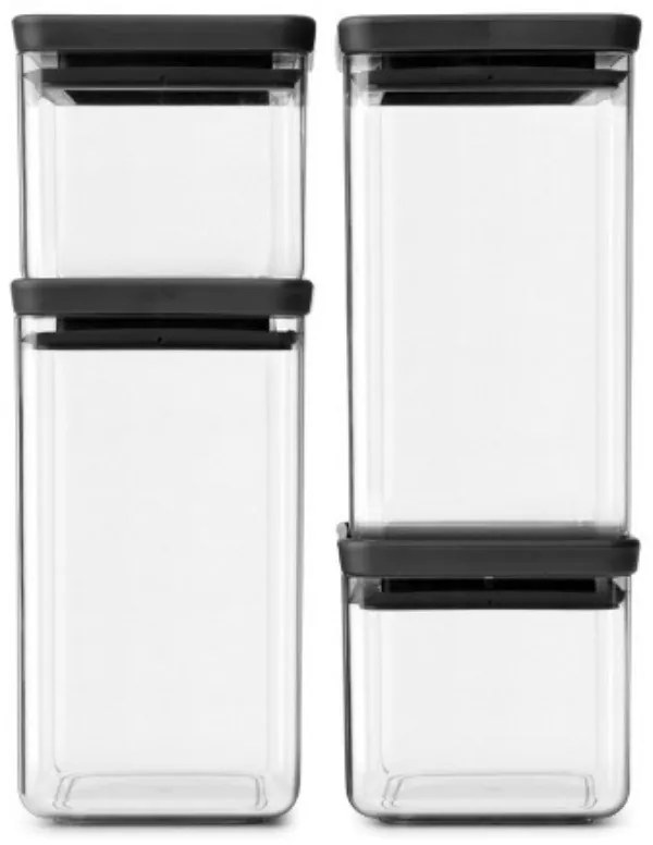 Σετ 4 βάζα Brabantia Tasty+ 1001174, 700/1,6l, Στοιβαζόμενη, Διαφανές/Σκούρο γκρι