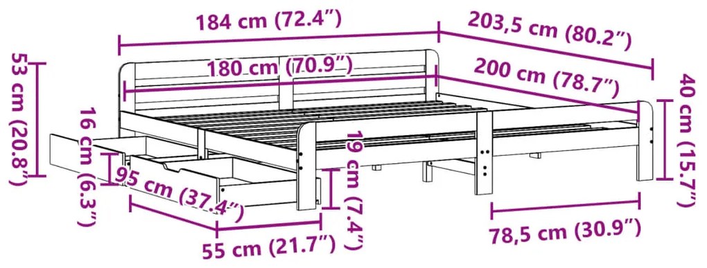 ΣΚΕΛΕΤΟΣ ΚΡΕΒΑΤΙΟΥ ΧΩΡΙΣ ΣΤΡΩΜΑ 180X200 ΕΚ ΜΑΣΙΦ ΞΥΛΟ ΠΕΥΚΟΥ 3309029