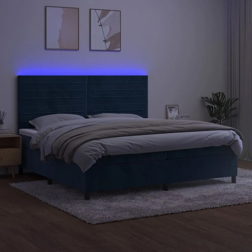 ΚΡΕΒΑΤΙ BOXSPRING ΜΕ ΣΤΡΩΜΑ &amp; LED ΣΚ. ΜΠΛΕ 200X200ΕΚ. ΒΕΛΟΥΔΙΝΟ 3136207