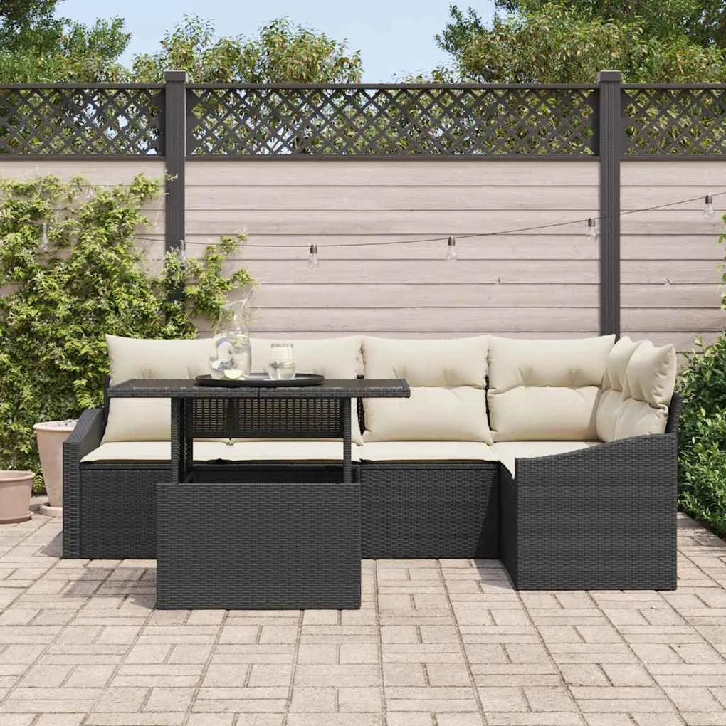 vidaXL Σετ Καναπέ Κήπου 6 pcs Μαύρο, Κρέμα 100 x 55 x 73 εκ.