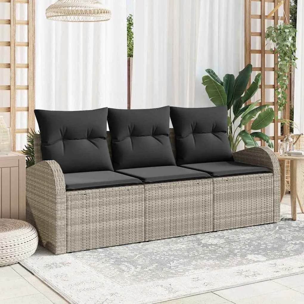 vidaXL Σετ Καναπέ Κήπου με μαξιλάρι 3 pcs Ανοιχτό γκρι Πολυ ράταν