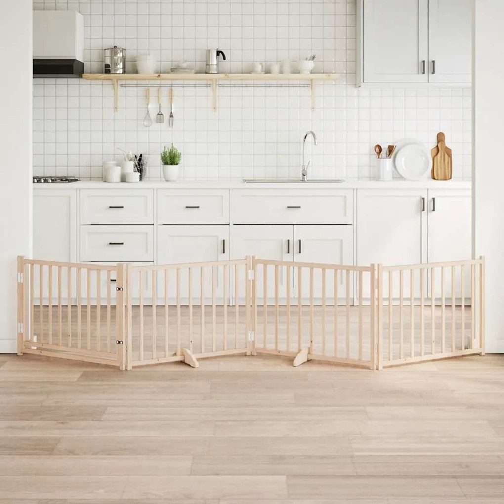 vidaXL Διαχωριστικό Σκύλων/Πόρτα Πτυσσόμενο 4 Πάνελ 320εκ. Μασίφ Ελάτη