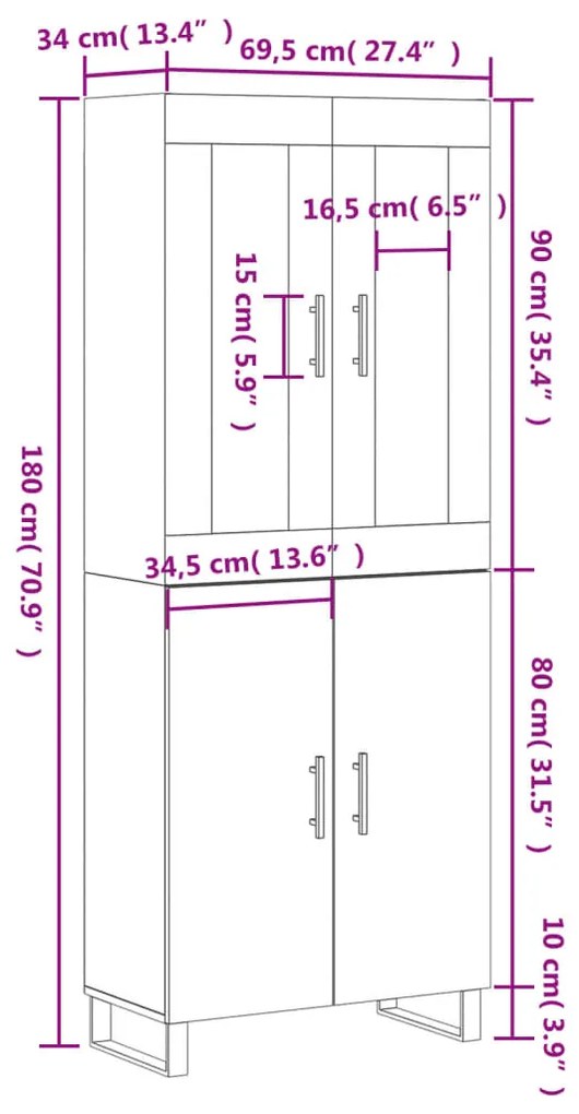 Ντουλάπι Λευκό 69,5x34x180 εκ. από Επεξεργασμένο Ξύλο - Λευκό