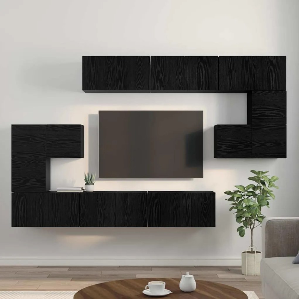 vidaXL Σετ επίπλου τηλεόρασης 10 pcs Μαύρη δρυς 60 x 30 x 30 cm