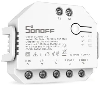SONOFF smart διακόπτης DUALR3 Lite, 2-Gang, Wi-Fi, 15A, λευκός