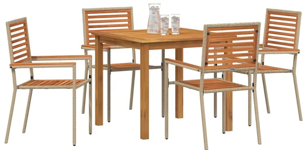 vidaXL Σέτ φαγητού για κήπο 5 pcs Μπεζ Πολυ ράταν