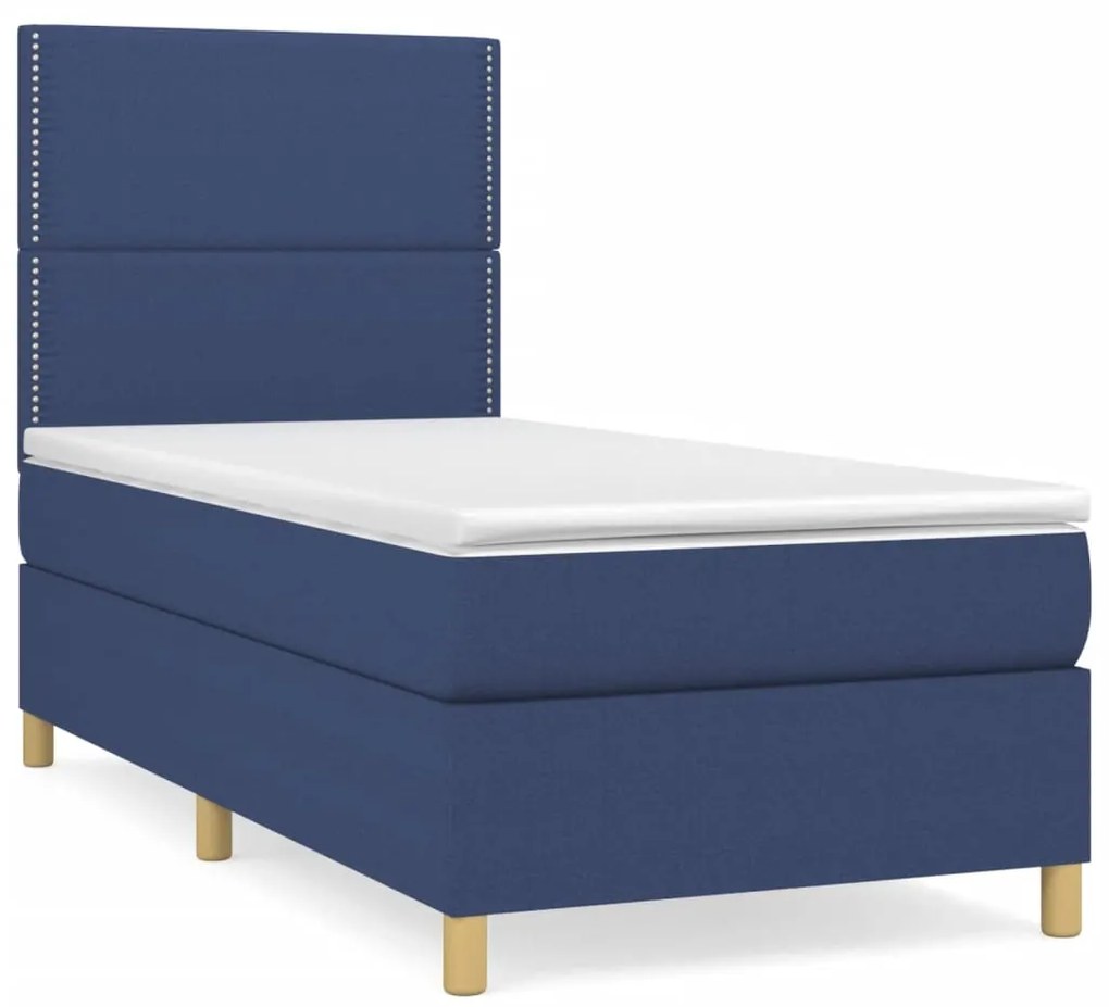 vidaXL Κρεβάτι Boxspring με Στρώμα Μπλε 90x190 εκ.Υφασμάτινο