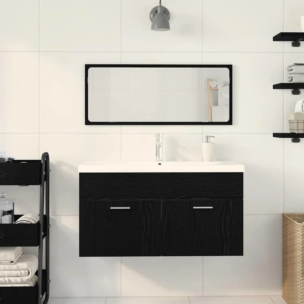 vidaXL Σετ Έπιπλα Μπάνιου Επιτοίχιο 3 pcs Μαύρη Οξυά 90x38.5x46cm