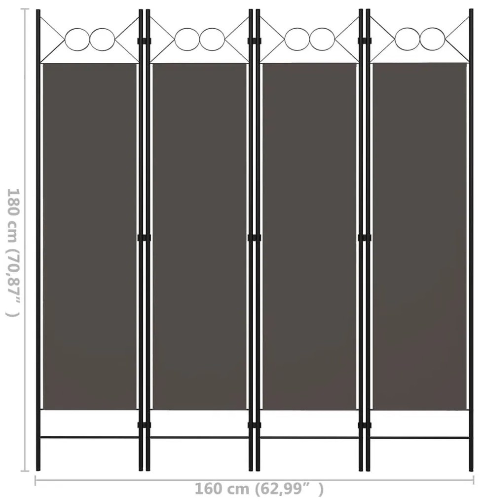 Διαχωριστικό Δωματίου με 4 Πάνελ Ανθρακί 160 x 180 εκ. - Ανθρακί